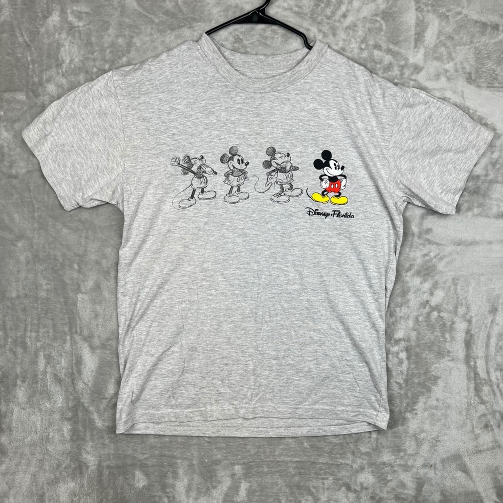 Disney Florida Mickey Mouse T Shirt Gray Cartoon Graphic Tee Size Large